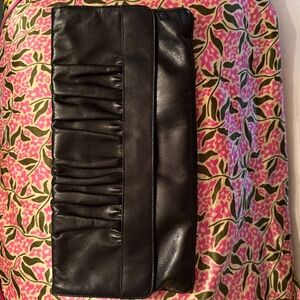 Black Leather Vintage Envelope Clutch